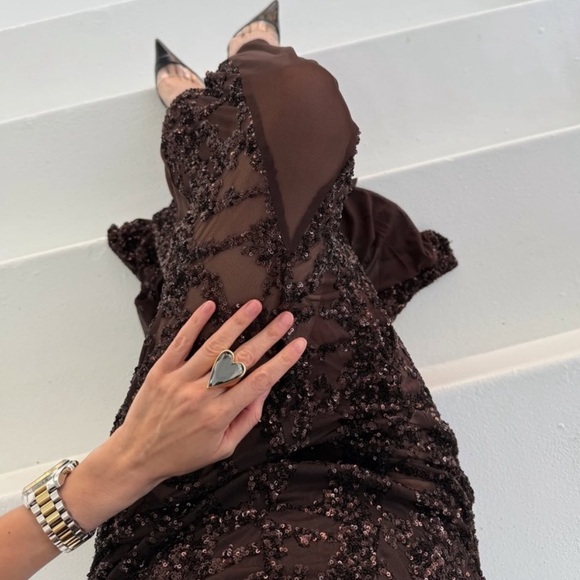 NWT Zara Elegant Brown Sequin Halter Dress - Picture 10 of 10